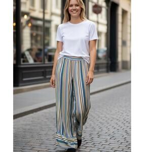 Ashley Stewart Pants Wide Leg Striped Multicolor SZ 14/16 Pull On Abstract